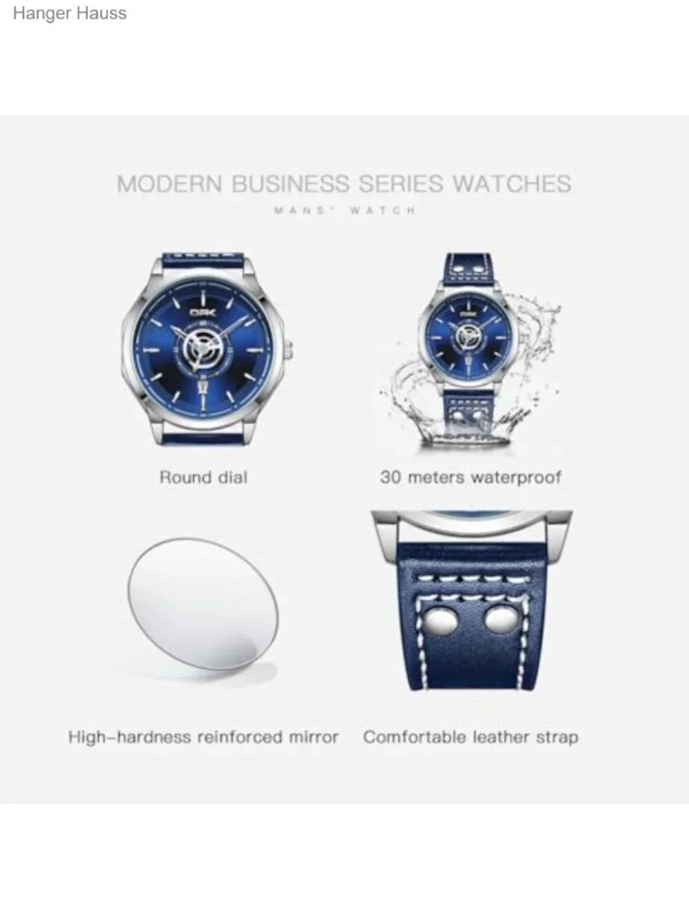 Men's 41mm Big Face Chronograph Watch Leather Strap 3ATM Waterproof Dress Watch